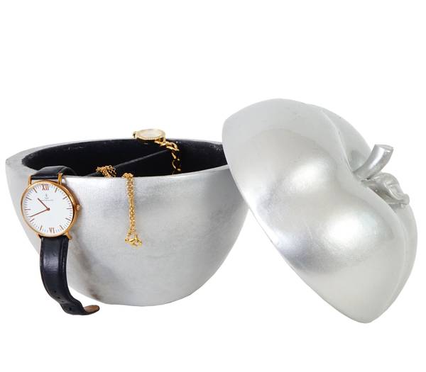 Decoratief figuurtje appel zilver - polyresin - 19 x 21 x 19 cm