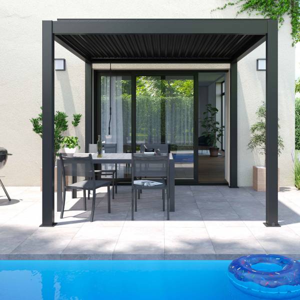 Pergola Athenes Grau - Metall - 296 x 257 x 296 cm