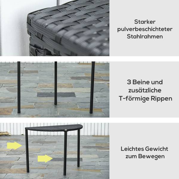 Balkontisch BB5380 Schwarz - Rattan - 50 x 74 x 100 cm