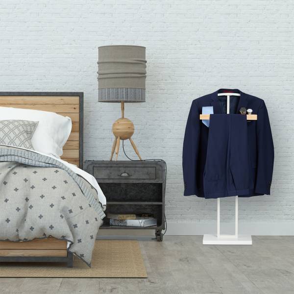 valet de chambre avec support Marron - Blanc - Acier - 46 x 102 x 24 cm