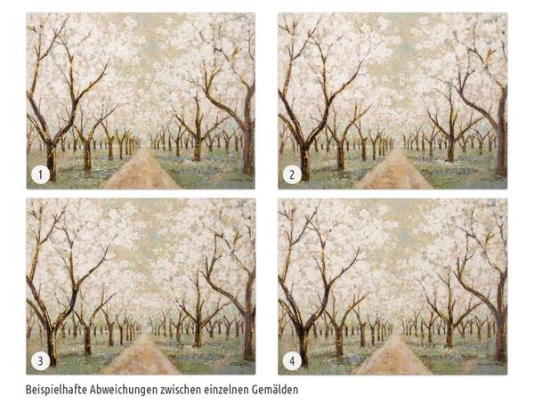 Tableau peint à la main Allée en Fleurs Marron - Blanc - Coton - 100 x 75 x 4 cm