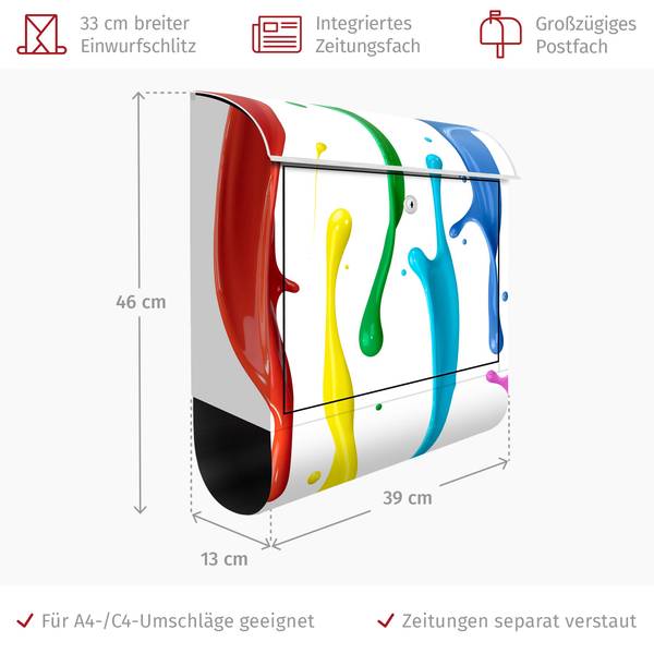 Briefkasten Farbspritzer Stahl - 39 x 46 x 13 cm