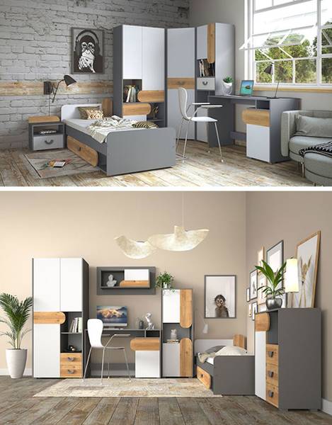 Jugendzimmer-Set CARINA Grau - Holzwerkstoff - 334 x 190 x 198 cm