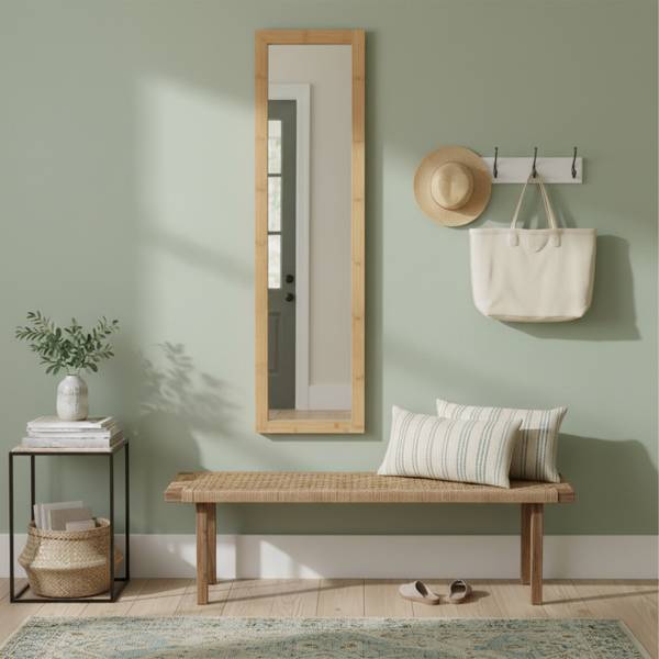 Spiegel bamboelijst bruin - bamboe - plaatmateriaal op houtbasis - glas - 37 x 155 x 4 cm