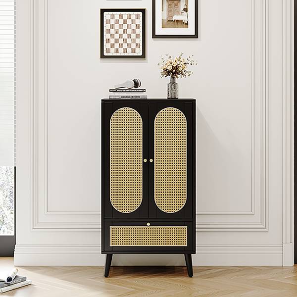 Armoire haute EveRattan Ⅳ Noir - Bois manufacturé - 40 x 111 x 60 cm
