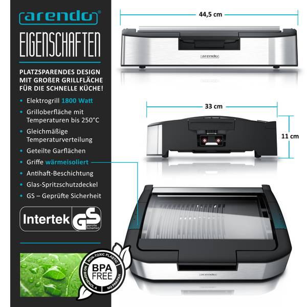 Tischgrill GE-2526 Schwarz - Kunststoff - 8 x 60 x 32 cm