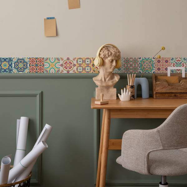 Bande Décorative Tuiles Portugaises Bleu - Vert - Rouge - Blanc - Polaire - 10 x 300 x 300 cm