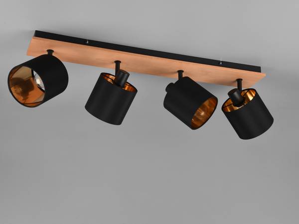 Deckenspot 4flammig Schirm Schwarz-Gold Schwarz - Strukturstoff - 70 x 19 x 18 cm