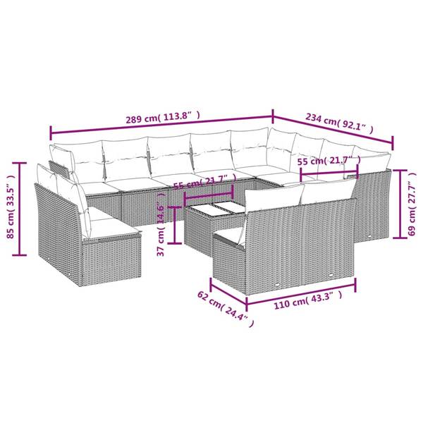 Garten-Lounge-Set 3034281-2 13-teilig Schwarz