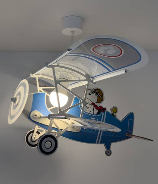 Kinderzimmer Deckenlampe Flugzeug Snoopy Blau - Kunststoff - 24 x 22 x 24 cm