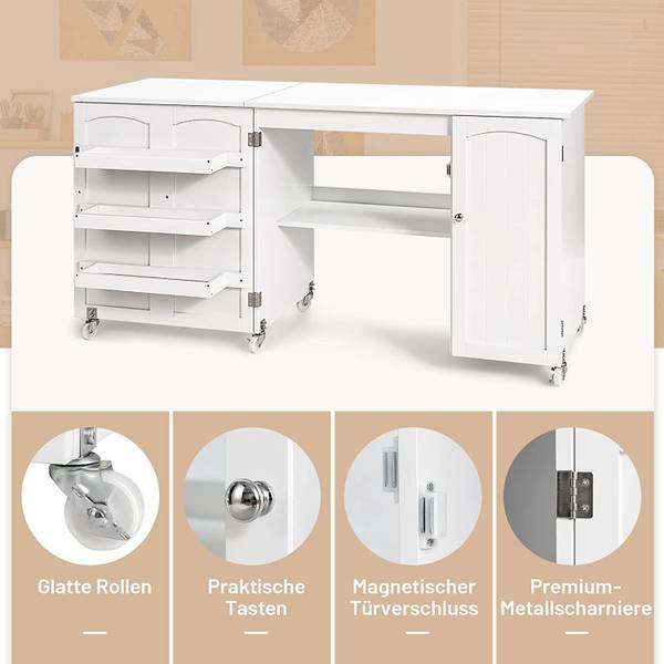 Klappbarer Nähtisch Nähschrank Weiß - Holzwerkstoff - 60 x 75 x 158 cm