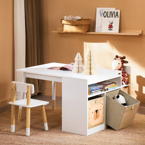 Kindertisch mit 2 Stühlen KMB113-W Braun - Weiß - Kiefer - 90 x 53 x 60 cm