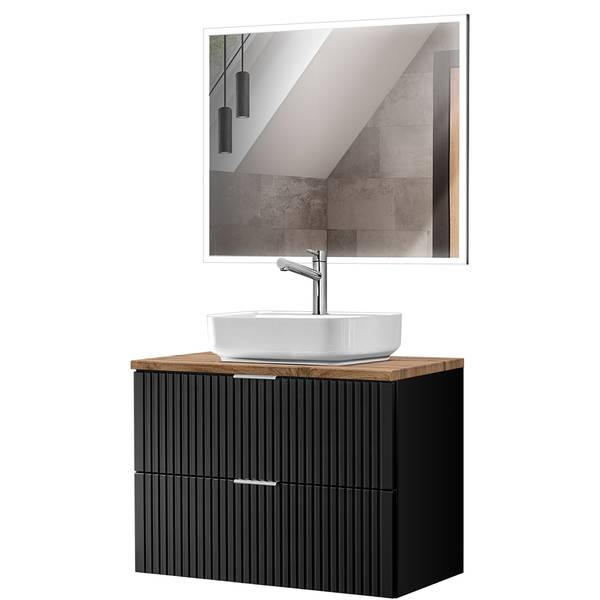 Badmöbel-Set ADELAIDE-56-238 2er-Set Schwarz - Holzwerkstoff - 83 x 200 x 47 cm