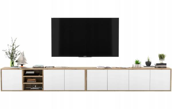 Meuble TV APOLLO Lot de 2 Imitation chêne Wotan - Blanc