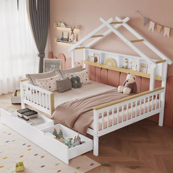 Kinderbett WoodyZoom Ⅰ Weiß - Holzwerkstoff - Massivholz - 147 x 152 x 219 cm