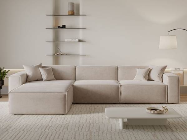 Ecksofa ARIZONA Beige - Armlehne beidseitig montierbar - Ecke davorstehend links - Ottomane davorstehend links