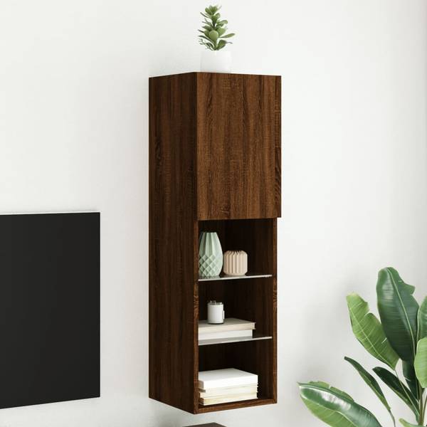 TV-Schrank mit LED-Leuchten D215 Eiche Schwarzbraun Dekor