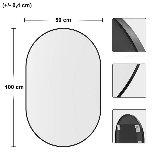 Wandspiegel LUNA Schwarz - Glas - 50 x 100 x 3 cm