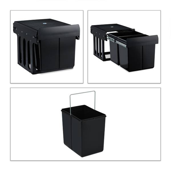 Inbouw prullenbak 2x15 l zwart zwart - staal - 35 x 36 x 48 cm