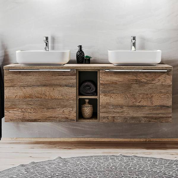 Badmöbel-Set PUEBLA-56-123 6er-Set Braun - Holzwerkstoff - 140 x 63 x 46 cm