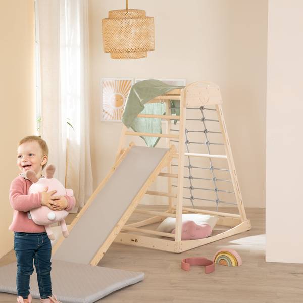 Indoor Spielturm Montessori Beige - Massivholz - 83 x 128 x 111 cm