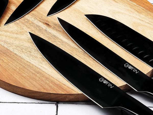 Messenblok en messen JENSEN 7-delig zwart - metaal - 14 x 1 x 17 cm