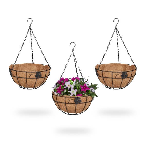 Blumenampel 3er Set Kokos Schwarz - Braun - Eisen - 31 x 48 x 31 cm