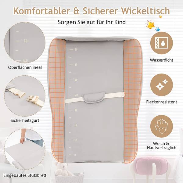 Klappbare Wickelstation Grau - Metall - 70 x 104 x 80 cm
