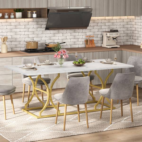 Table à manger MARBWoody Blanc - Bois manufacturé - 80 x 76 x 200 cm