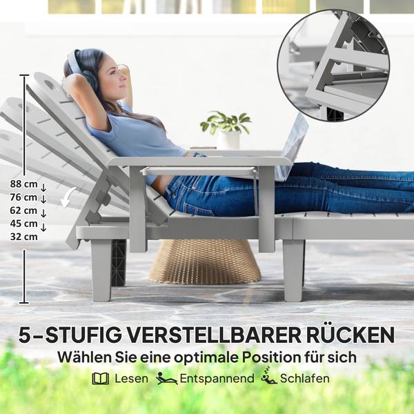 Sonnenliege 84G-789V00LG Grau - Kunststoff - 79 x 88 x 158 cm