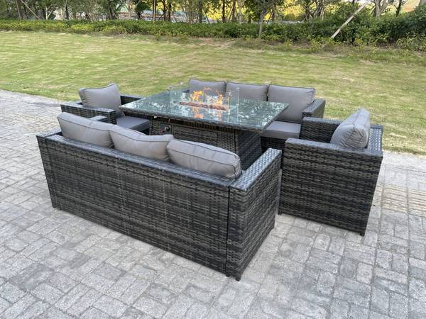 Rattan Sofa Gartenmöbel Sets 8 Sitzer Grau - Webstoff - Polyresin - 65 x 66 x 176 cm