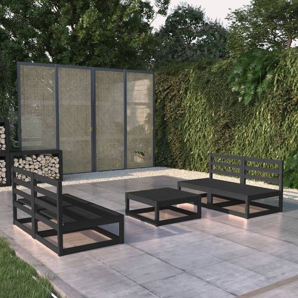 Garten-Lounge-Set 3009862 (5-teilig) Schwarz - Kiefer - 70 x 30 x 70 cm