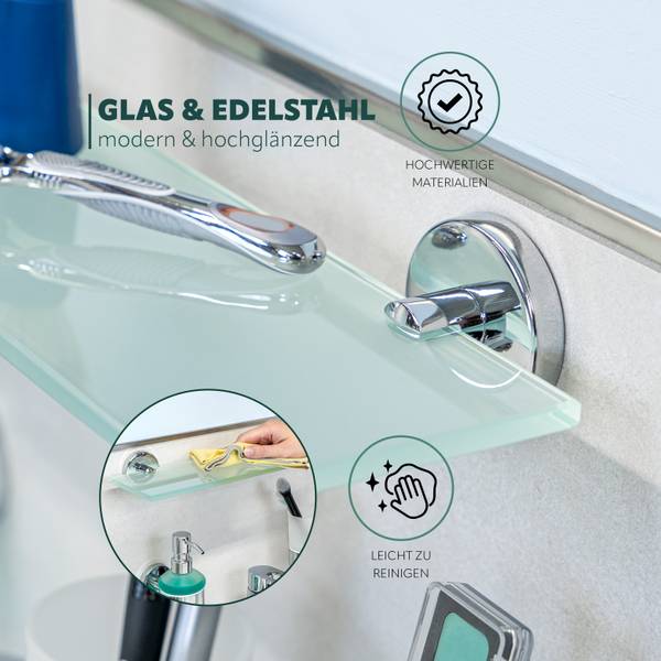 Glasablage Lucente inkl. Klebe Set Silber - Metall - 46 x 6 x 13 cm