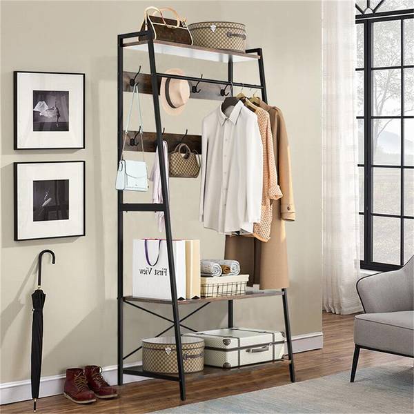 Porte-manteaux Praxis Marron - Bois manufacturé - Métal - 49 x 182 x 75 cm