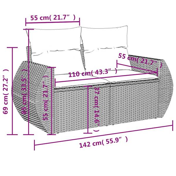 Garten-Lounge-Set 3036841-1 7-teilig Grau - Polyrattan - 62 x 69 x 62 cm