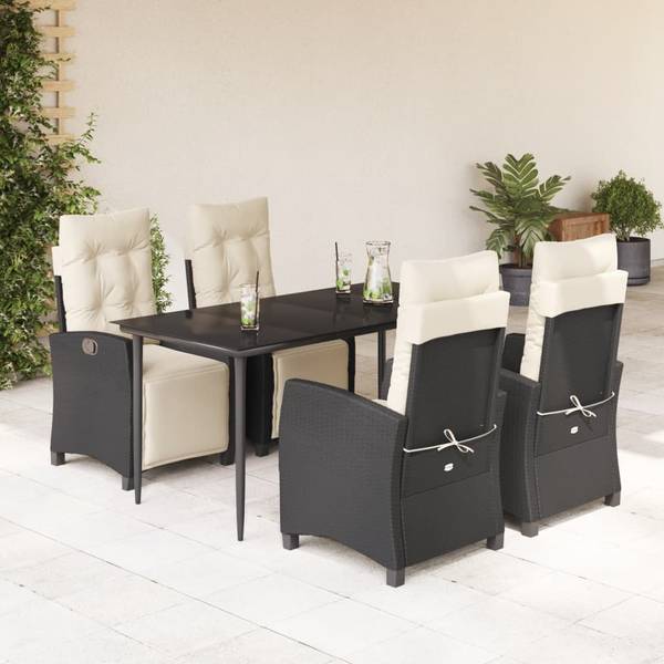Garten-Essgruppe 3033392-2 5-teilig Schwarz - Polyrattan - 80 x 74 x 160 cm