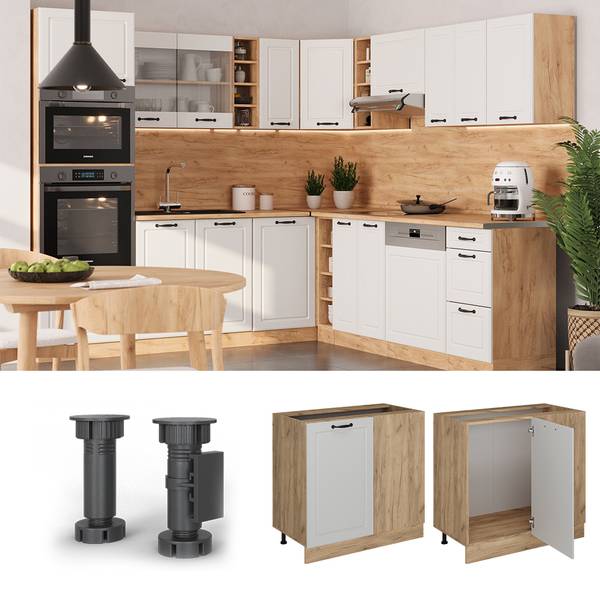 Eckunterschrank R-Line 53567 Eiche Landhaus Dekor - Eiche Dekor - Weiß