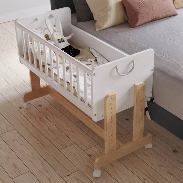 Beistellbett mit Matratze L61 Weiß - Kiefer - 44 x 76 x 94 cm