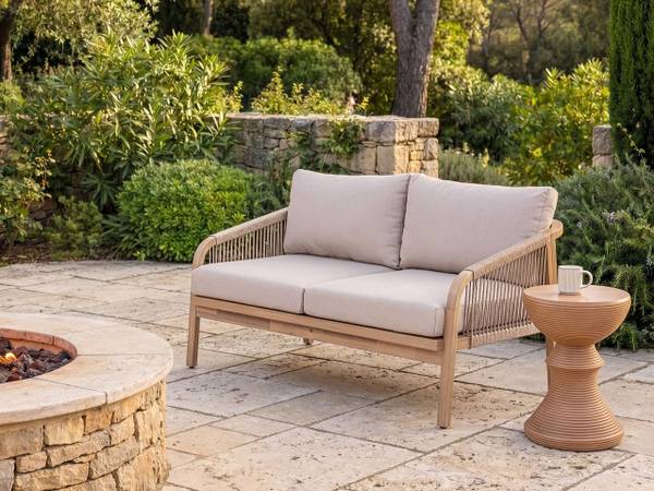 Gartensofa SUMBA Beige - Braun - Massivholz - 139 x 84 x 76 cm