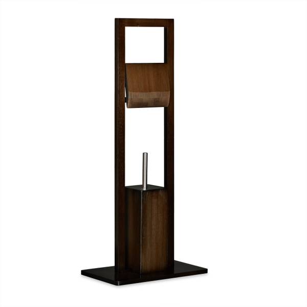 WC Garnitur Bambus dunkelbraun Braun - Silber - Weiß - Holzverbundwerkstoff - 21 x 82 x 36 cm
