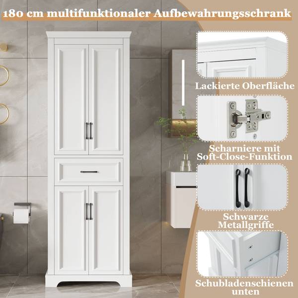 Badezimmerschrank Aphrodite Ⅲ Weiß - Holzwerkstoff - 40 x 180 x 60 cm