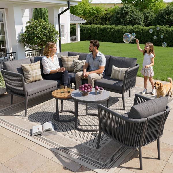 Set lounge jardin Gaia II (6-él.) Gris - Verre - Métal - Matière plastique - Textile - 176 x 75 x 176 cm