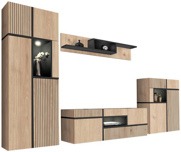 Wohnwand CROSS Schwarz - Braun - Holzwerkstoff - 330 x 195 x 50 cm