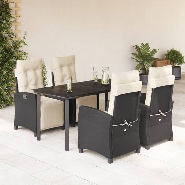 Salle à manger 3033392-3 lot de 5 Noir - Polyrotin - 80 x 74 x 160 cm