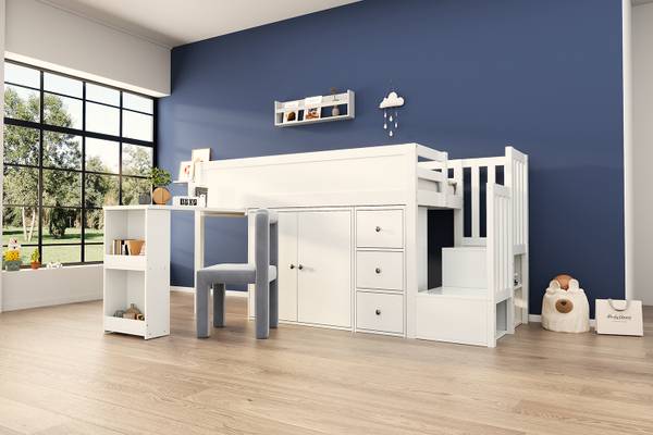Hochbett BB3564 Weiß - Massivholz - 95 x 111 x 250 cm