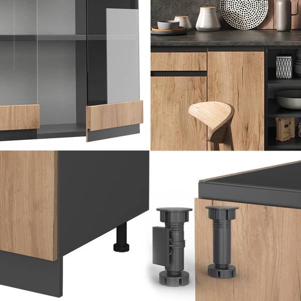 Küchenzeile R-Line 43221 Braun - Grau - Holzwerkstoff - 240 x 207 x 60 cm