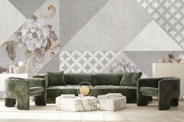 Vlies-Fotobehang ABSTRACTE Bloemen Beton 135 x 90 x 90 cm