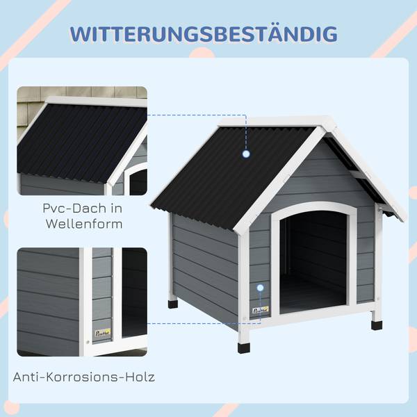 Hundehütte D02-174V00GY Grau - Massivholz - 88 x 82 x 75 cm
