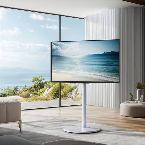 Support TV Astrion Blanc - Pierre artificielle - Métal - 55 x 160 x 65 cm