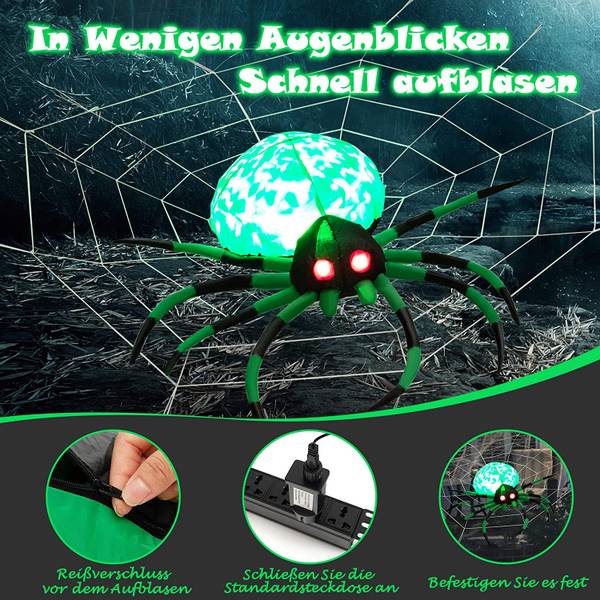 Halloween-Spinne Schwarz - Grün - Weiß - Textil - 92 x 27 x 153 cm